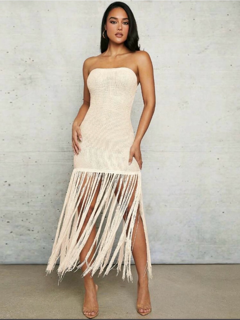 Brand New, Never Worn | Chrochet Maxi Dress | Apricot Linen | Strapless